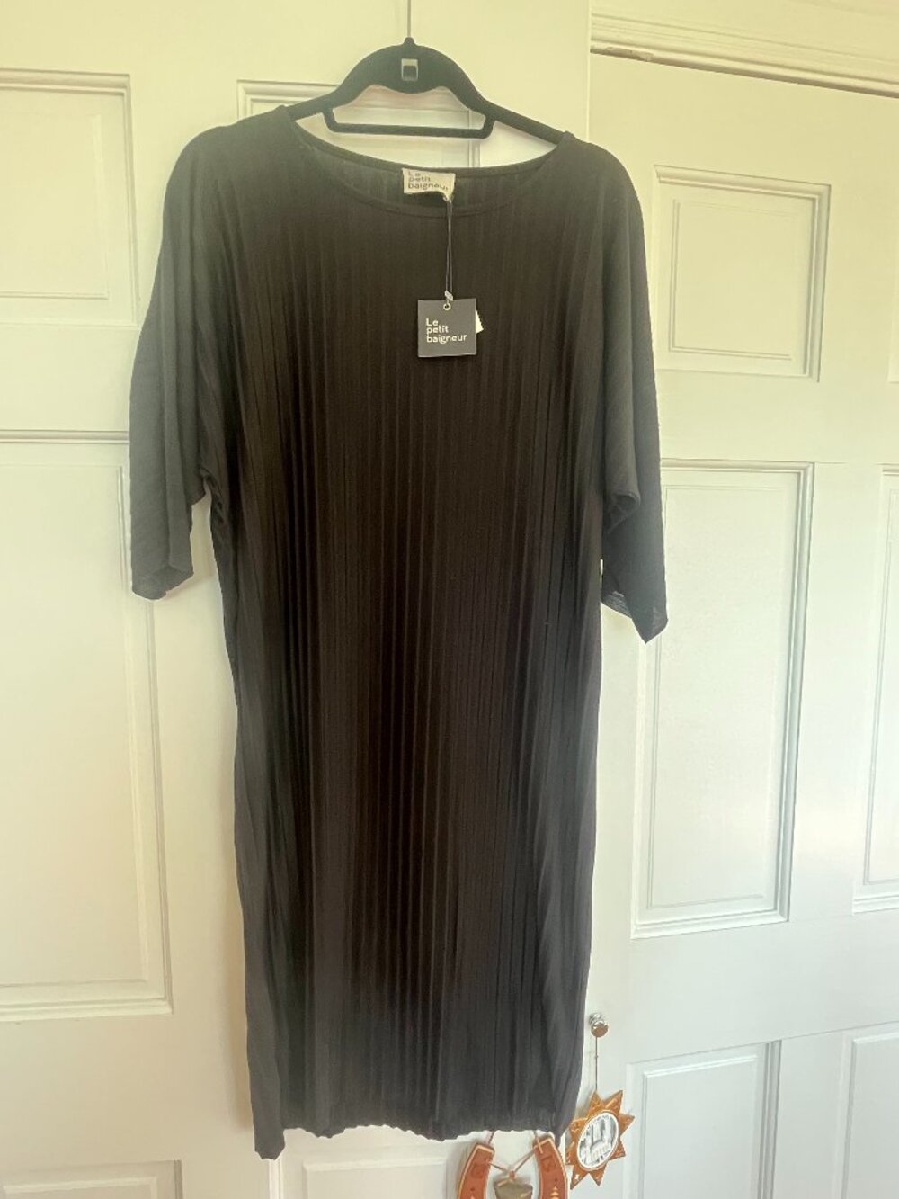 Le Petit Baigneur French Black Micro-Pleated Shift Dress NWT - Size XS